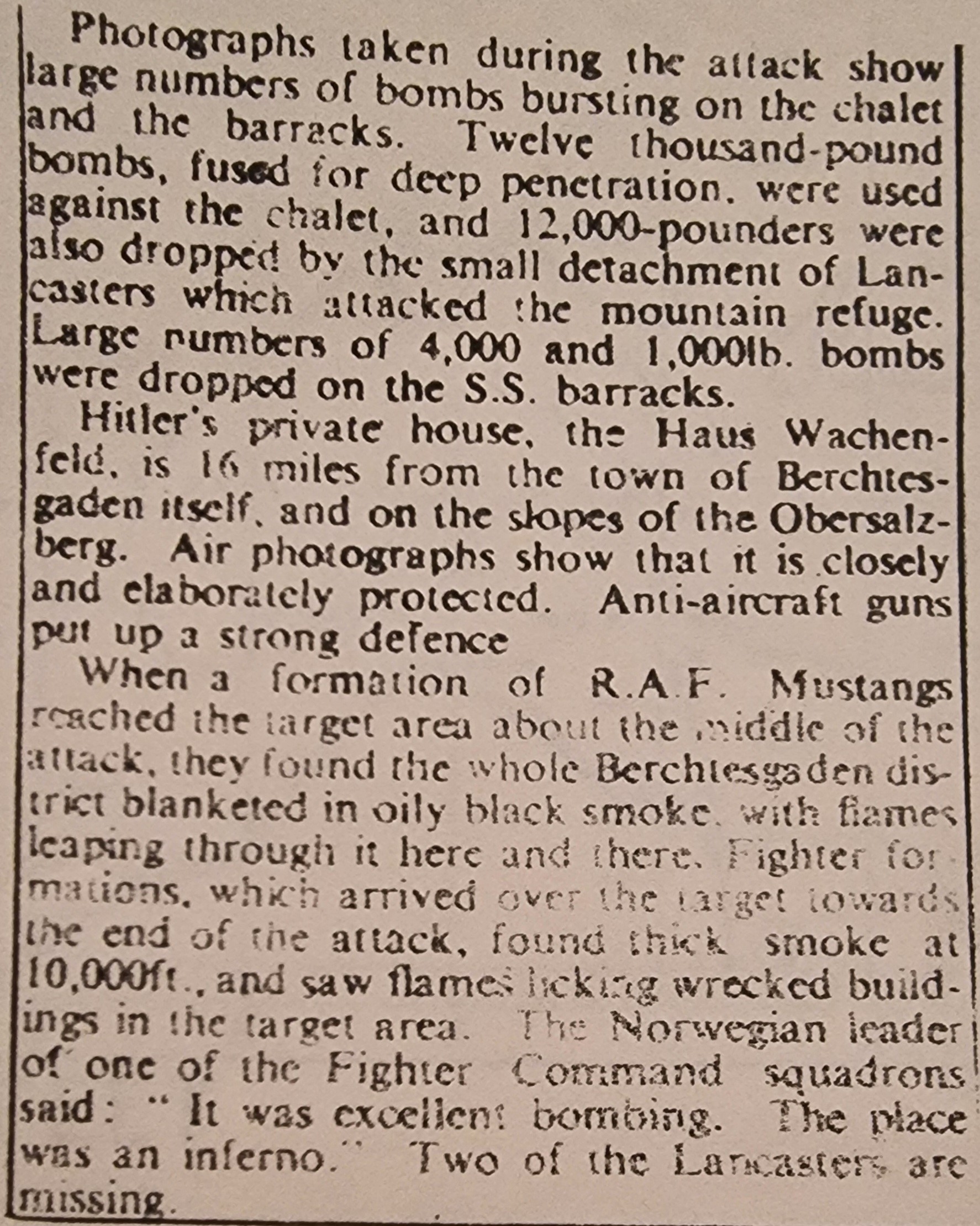 Berchtesgaden bombing newspaper report
