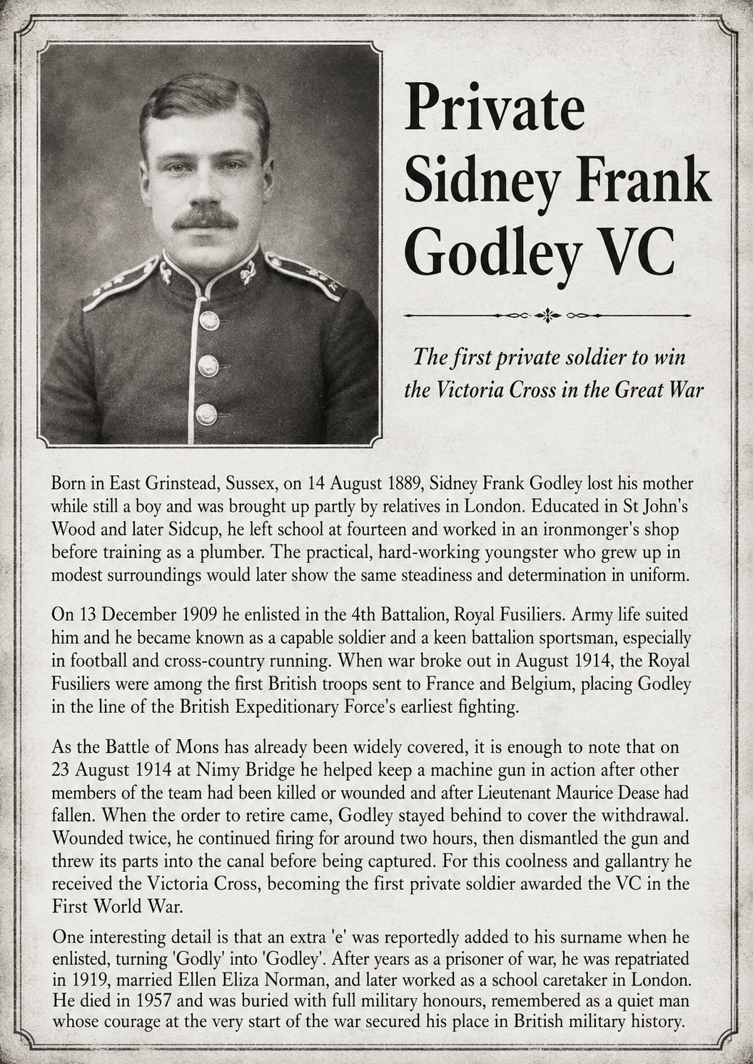 Vc  recipient private Sydney frank godley