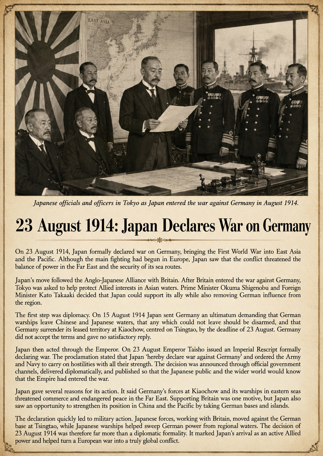 Japan declares war on Germany 
