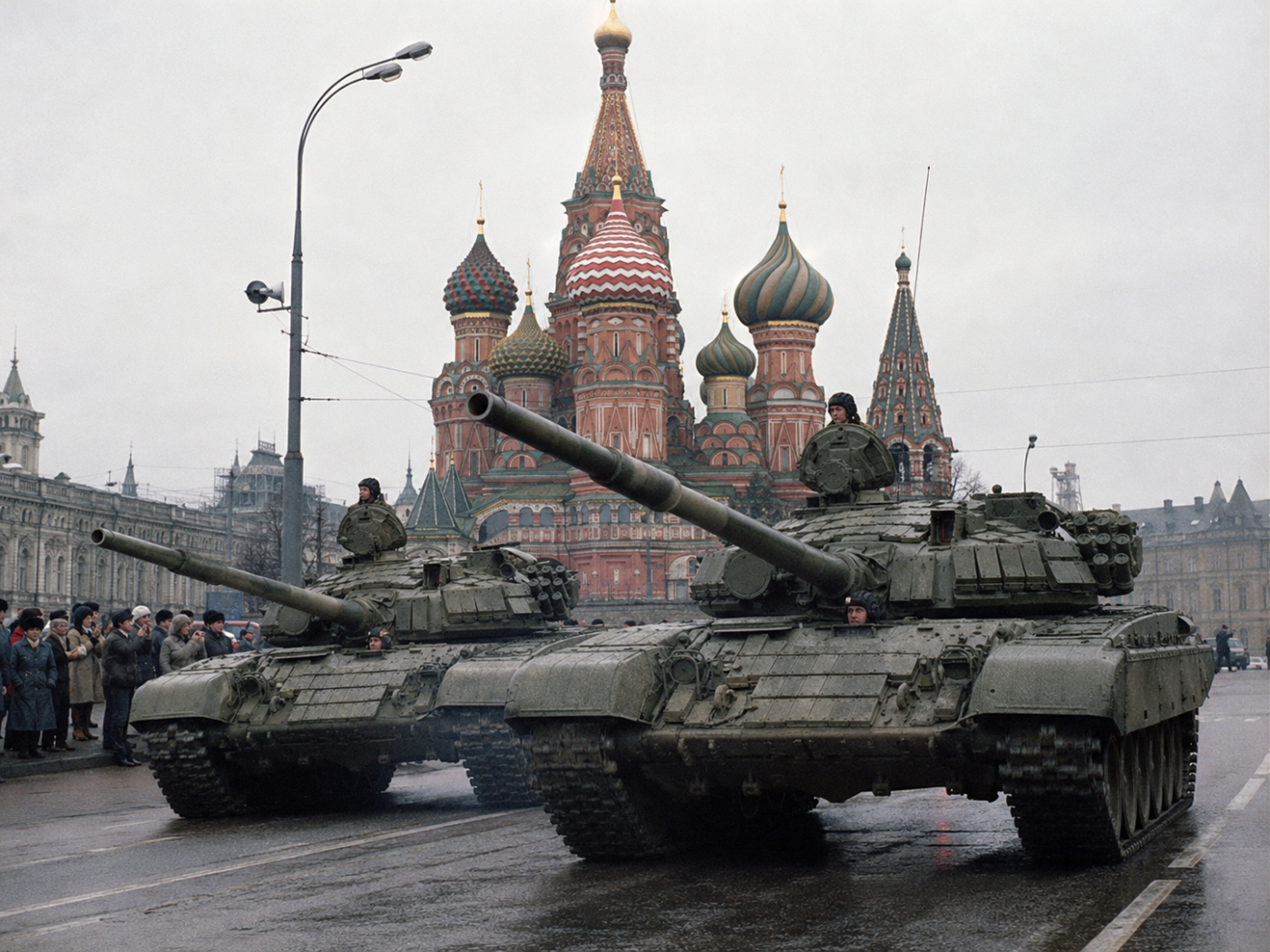Russian coup 1991 tanks drive into Moscow