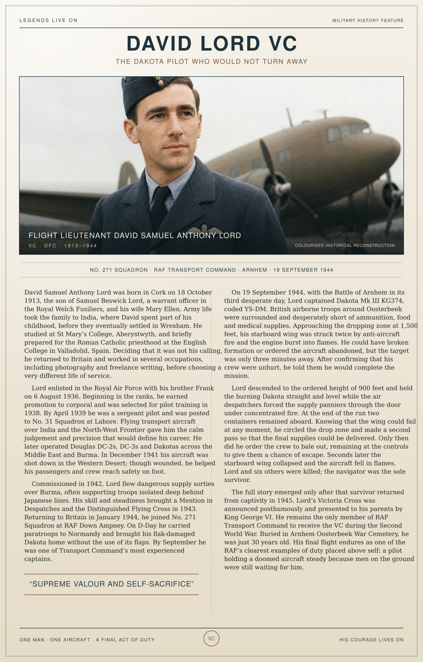 David Lord  V C RAF ww11 Arnhem