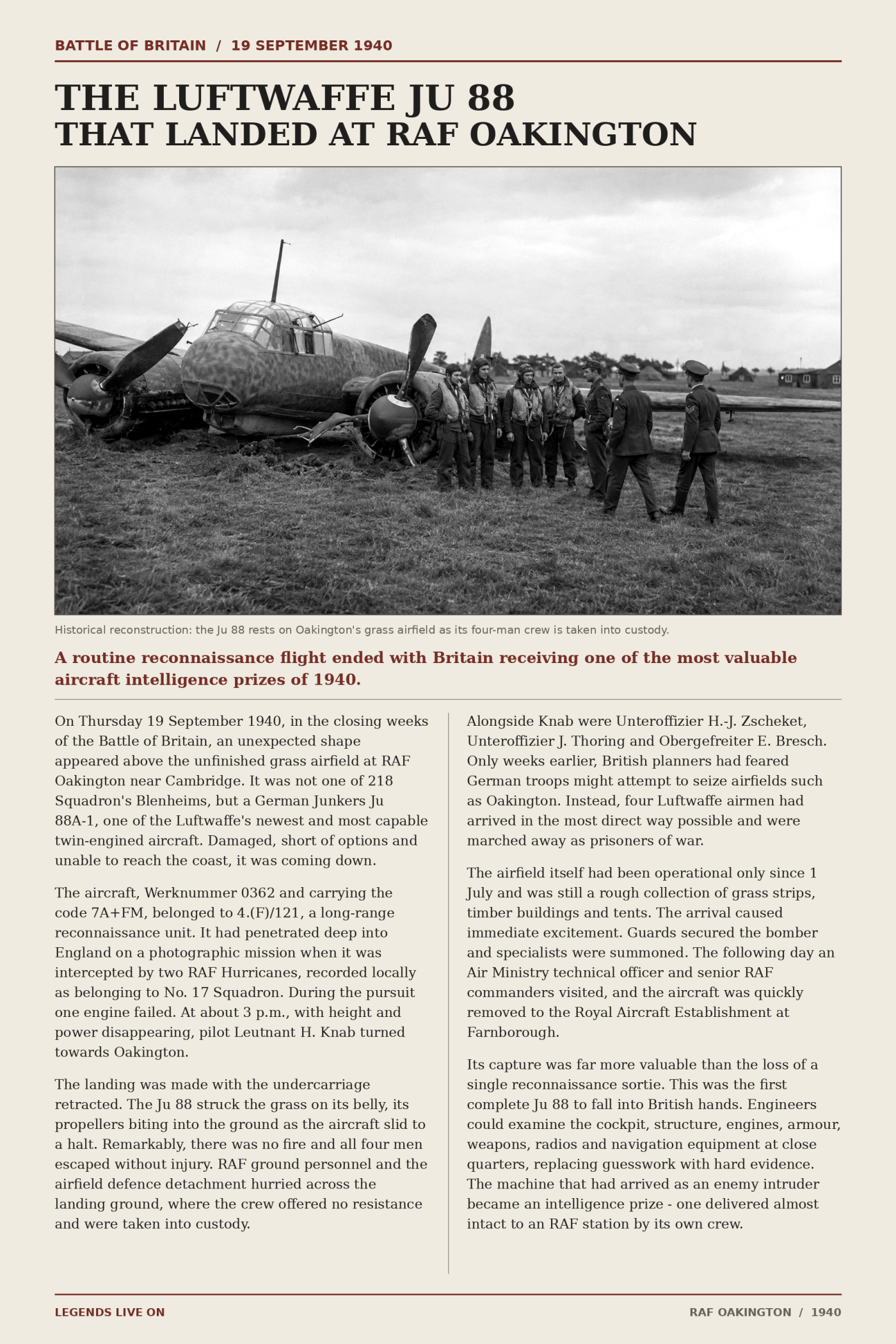 Luftwaffe ju88 crash lands crew captured raf oakington
