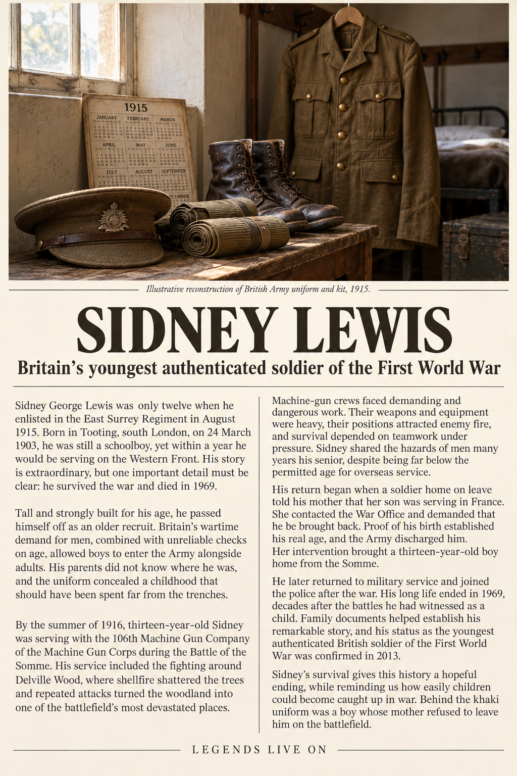 Britains youngest soldier Sidney Lewis