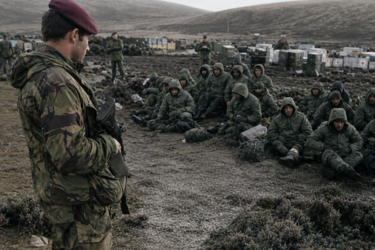 Paras guarding prisoners goose green falklands 