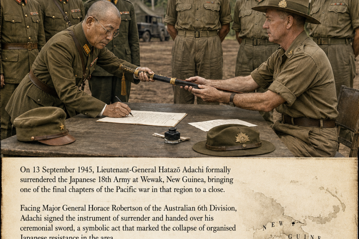 Japanese general adachi surrenders 